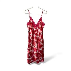 Ambrielle Y2K Era Pink Floral Satin Chemise with Lace Small